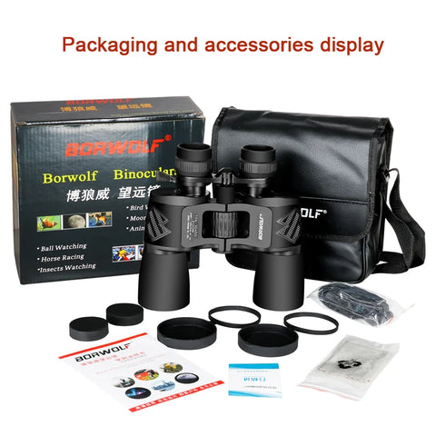 Borwolf 10-30X50 High Magnification HD Professional Zoom powerful Binoculars Light night vision for hunting telescope monocular