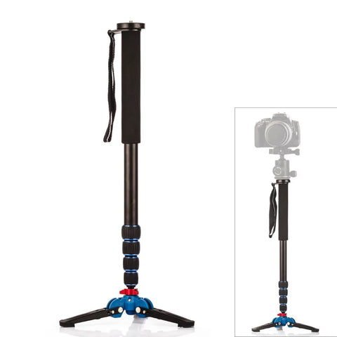 Manbily A-222 165cm Portable Professional DSLR Monopod Walking Stick with M-1 Mini Tripod Stand Base & Tripod Ballhead for DSLR