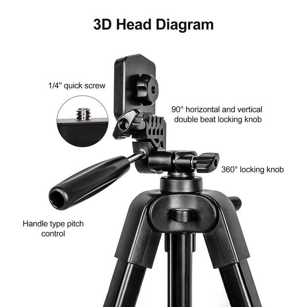 KINGJOY VT-688 675-inch Tripod Stand Desktop Tripod Stand 2kg Payload 1/4"Screw Pan Tilt Ballhead Phone Clip for Live Streaming