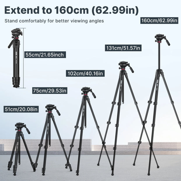 Ulanzi OMBRA 1.6M Video Travel Tripod 360° Panorama Fluid Drag Pan Tripod Max Load 6KG Arca Swiss Plate for DSLR Camera