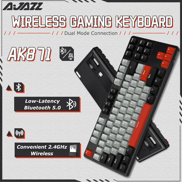 AJAZZ AK871 Gaming Keyboard Full Key Hot Swap Wireless Bluetooth 2.4G Receiver