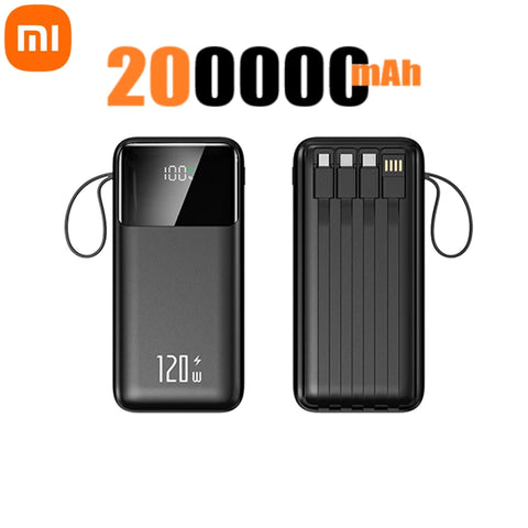 Xiaomi Hot 200000mAh 120W Power Bank Super Fast Charging Powerbank Portable Mobile Power With 4 Wire for iPhone Samsung HUAWEI