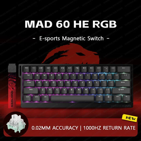 Madlions Mad 60he Mad 68he Wired Mechanical Keyboard Gaming Magnetic Switch RT 0.02mm 8K Polling Rate RGB Hotswap Keyboard