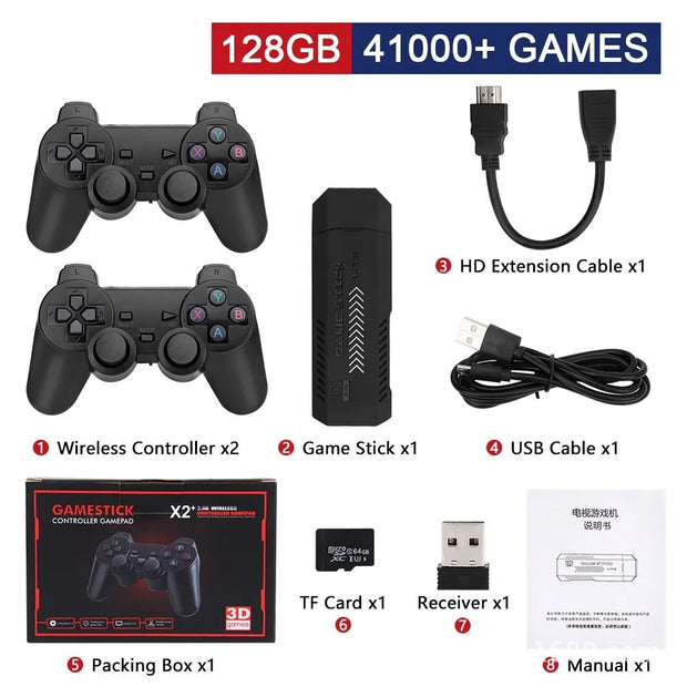 New X2 Plus Game Stick GD10 Pro 4K HD Retro Video Game Console Wireless Controller  128G 40000 Game TV 50 Emulator For PS1/N64