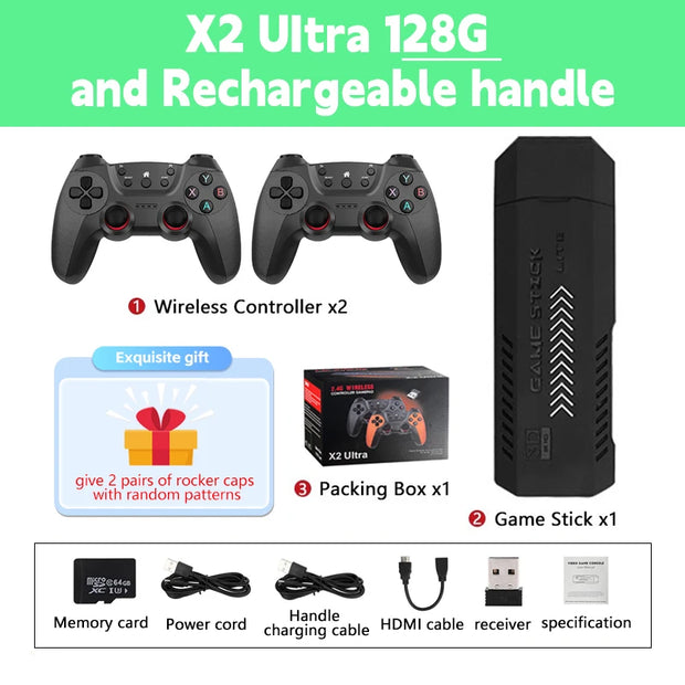 X2 Ultra Video Game Stick Console Or ONLY 2.4G Double Wireless Controller 4K HD30000 Games 128G Retro Games Christmas Gift