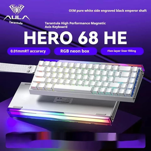 AULA New HERO 68HE INSTOCK Magnetic Switch Gaming Keyboard E-sports Custom RGB Mechanical Wired Keyboard Ergonomics Accessories