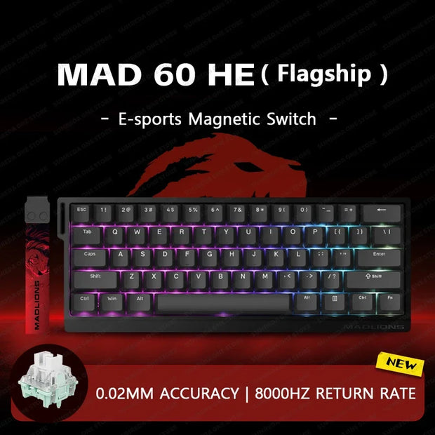 Madlions Mad 60he Mad 68he Wired Mechanical Keyboard Gaming Magnetic Switch RT 0.02mm 8K Polling Rate RGB Hotswap Keyboard