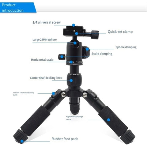 20Inch Mini Tripod with 360 Degree Rotation Head Aluminum Load Capacity to 11lbs for Cameras and Phones Travel Friendly