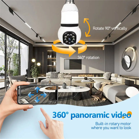 5MP E27 Bulb Camera Wifi Surveillance with LED Bulb HD PTZ 8X Zoom Smart Home Tracking Two-way Audio Night Vision Wireless Cam