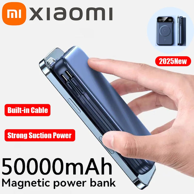 Xiaomi 50000mAh Power Bank PD 25W Fast Charge Magsafe Power Bank Magnetic Charging Built-in Wire Mobile Phone Battery For Iphone