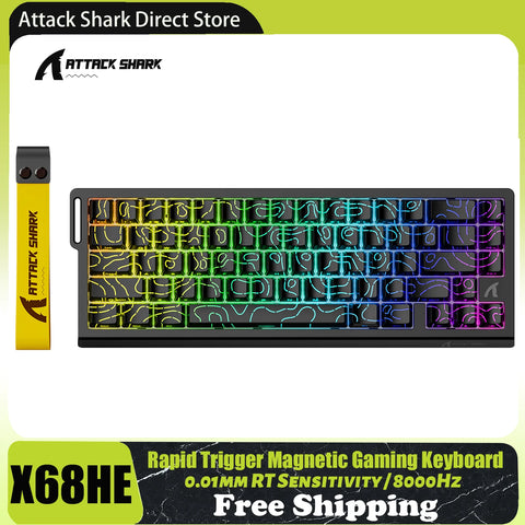 ATTACK SHARK X68 HE Rapid Trigger 8KHz Magnetic Keyboard, 0.01mm RT Accuracy, 60% Layout, RGB, Support RT/Snap Tap/DKS/MT/TGL