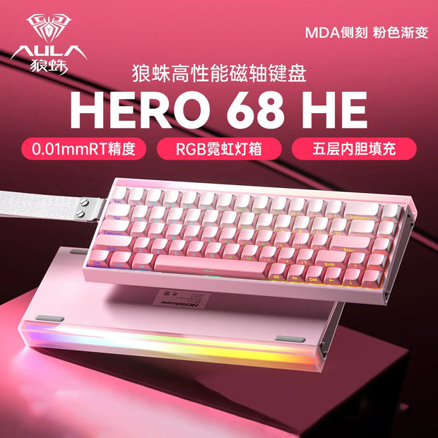 AULA New HERO 68HE Magnetic Switch Gaming Keyboard E-sports Game Customize RGB Mechanical Wired Keyboard Ergonomics Accessories