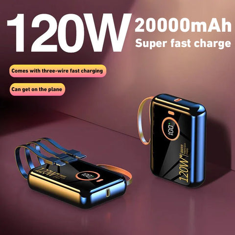 Xiaomi 120W Fast Charging Power Bank 100000mAh Powerbank 3 in 1Built-in Cable External Battery for iPhone Huawei Xiaomi 2024New