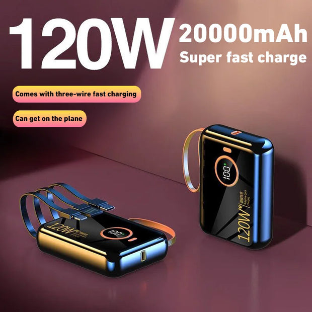 Xiaomi 120W Fast Charging Power Bank 100000mAh Powerbank 3 in 1Built-in Cable External Battery for iPhone Huawei Xiaomi 2024New