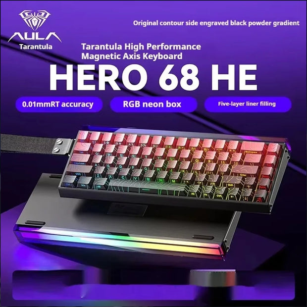 AULA New HERO 68HE INSTOCK Magnetic Switch Gaming Keyboard E-sports Custom RGB Mechanical Wired Keyboard Ergonomics Accessories