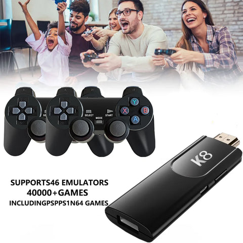 K8 Game Stick 4K HD Retro Video Game Console 64G 40000+ Games 40+Simulators Dual Wireless 2.4G Controller Console for Kids Gift