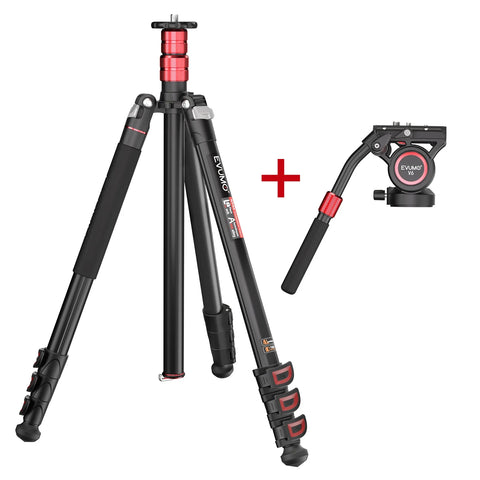 EVUMO GF4 2M Camera Tripod Stand Aluminum Alloy 360° Horizontal Fluid Head Tripod Max Load 12kg Arca Swiss Plate for DSLR Camera