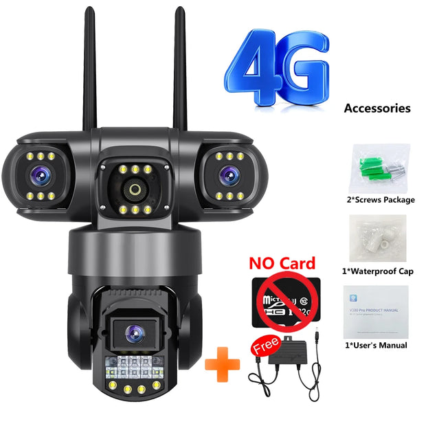 3 Lens Video Surveillance Camera Wifi Network CCTV Camera 4G SIM Card Wireless 360 Monitor Outdoor Waterproof Security Cameras