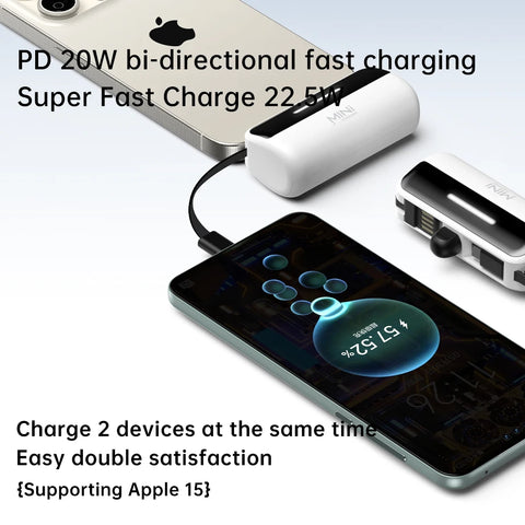 Xiaomi Mini Power Bank 5000mAh Capsule Power Bank PD20W Fast Charging External Battery Portable Battery for iPhone Android 2in1