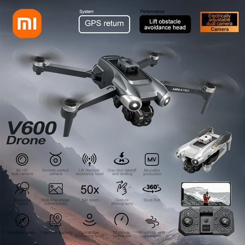 Xiaomi V600 Drone Mini 4 pro max Professional HD Dual Cameras Optical Flow Positioning Avoidance WIFI UAV GPS Quadcopter 2024new