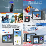 5K 4K60FPS Action Camera Dual IPS Touch LCD DVR EIS 170° 30M Waterproof 5X Zoom Sport Camera With Wireless Mic&Remote Control