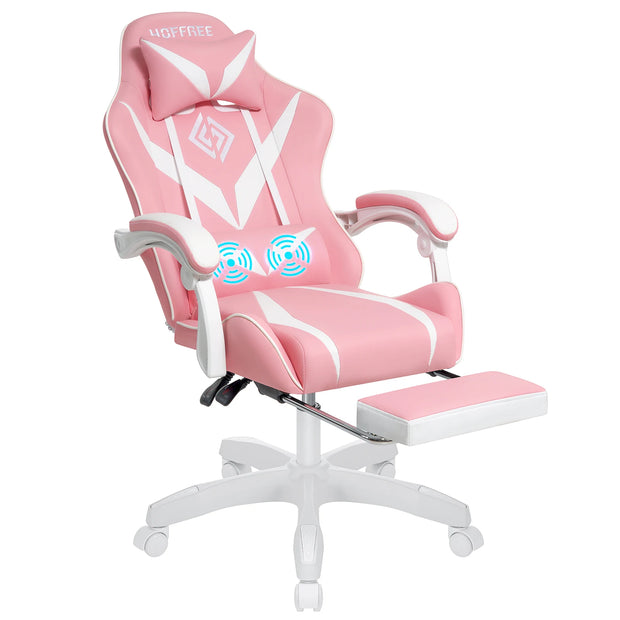 Massage Gaming Chair for Kids Computer Gamer Chair with Footrest and Lumbar Support Reclining PC Office Chair with Headrest