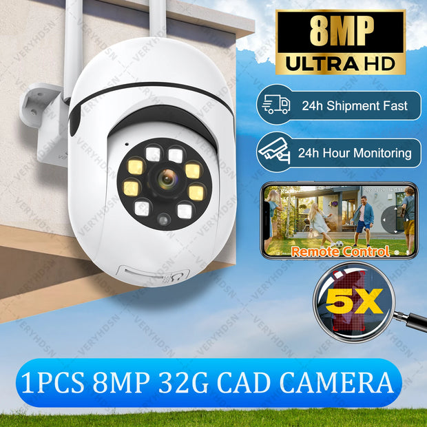 8MP Wireless Security Surveillance PTZ Camera Wifi IP Outdoor 5X Zoom Cameras AI Human Tracking Two-way Audio HD Night Color Cam