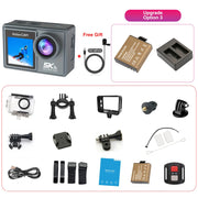 5K Action Camera 4K60FPS Dual IPS Touch LCD DVR EIS 170° 30M Waterproof 5X Zoom Sport Camera With Wireless Mic&Remote Control