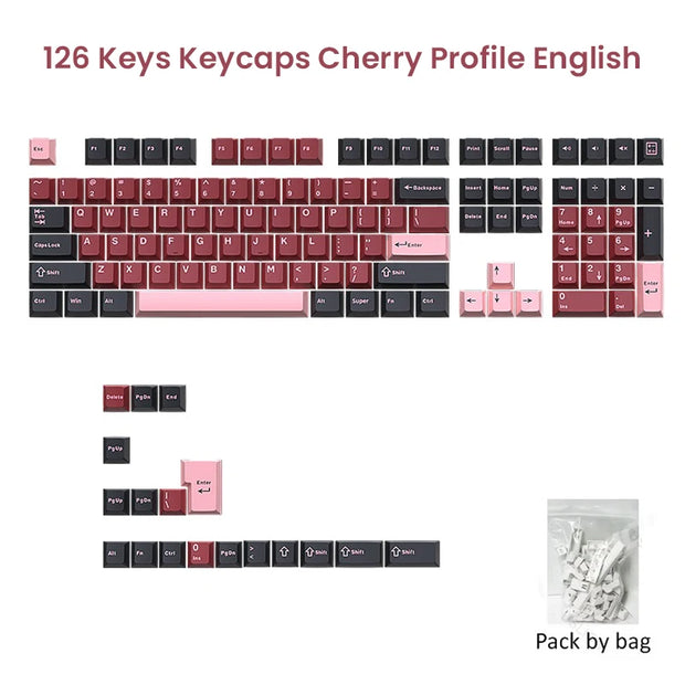 126 Keys Double Shot PBT Cherry Keycaps Mechanical Game Keyboard Wireless for MX Switch Keycap GMK67 GMK87 GMK61 Keyboard Keycap