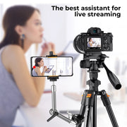 K&F Concept 64inch/162cm Video Tripod Lightweight Aluminum Tripods for Photography Live Streaming DSLR Camera Phone Holder Stand