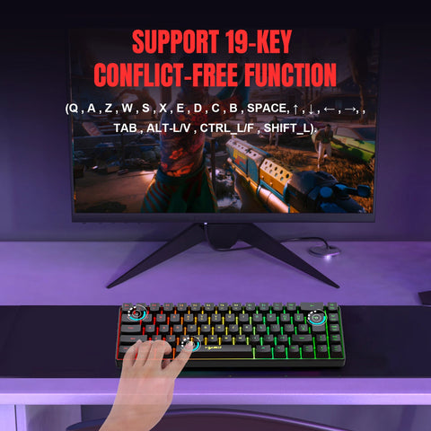 HXSJ V200 Wired K68 RGB Streamer Mini Gaming Keyboard 19-Key Conflict-Free Membrane Keyboard but Mechanical Feel for Game/Office