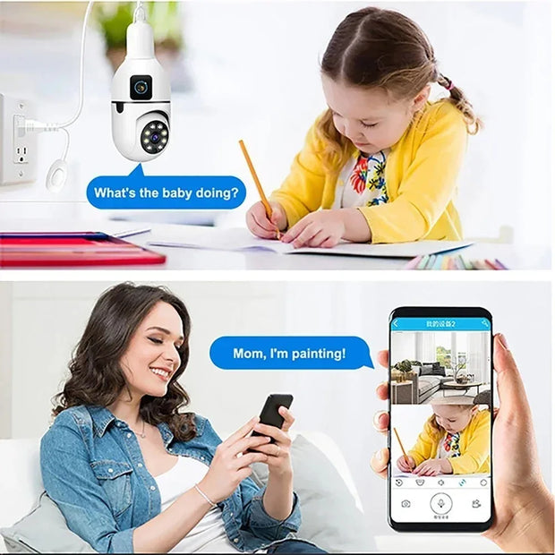 8MP E27 Bulb WIFI Camera 8X Zoom Dual Lens Indoor Surveillance Human Tracking Wireless Two-way Audio Cameras Color Night Vision