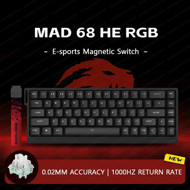 Madlions Mad 60he Mad 68he Wired Mechanical Keyboard Gaming Magnetic Switch RT 0.02mm 8K Polling Rate RGB Hotswap Keyboard