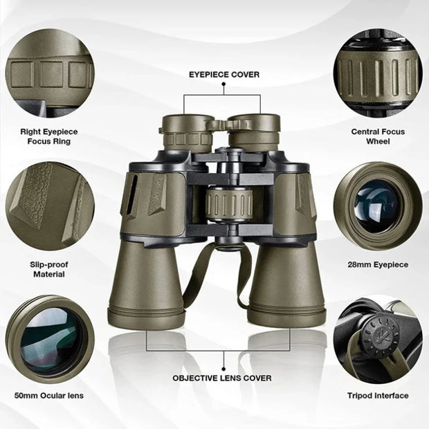 50000M German Military 20X50 Zoom HD BAK4-Prism Powerful Binoculars Long Range Professional Telescope For Outdoor Camping Travel