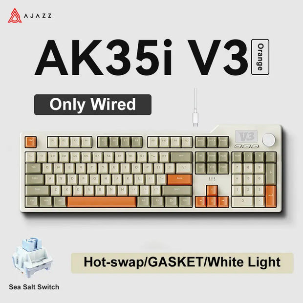 NEW Ajazz AK35I V3 MAX Tri-mode Wired Bluetooth Wireless Gaming Keyboard Gasket Full Key Hot Swap 104 Keys Customized Keyboard