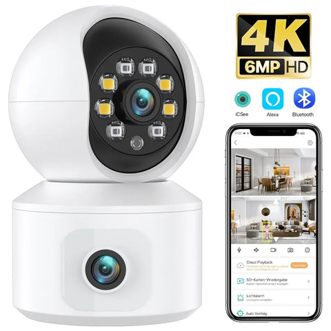 4K 6MP WiFi Camera Dual Screen Baby Monitor Home Secuiry Camera Ai Human Detection Color Night Vision CCTV Video Surveillance