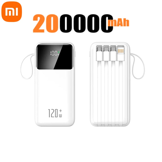 Xiaomi Hot 200000mAh 120W Power Bank Super Fast Charging Powerbank Portable Mobile Power With 4 Wire for iPhone Samsung HUAWEI