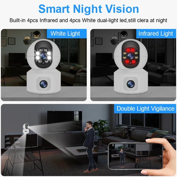 Smar 6MP WiFi Camera with Dual Screens Two-Way Audio Baby Monitor Indoor PTZ IP Cameras CCTV Surveillance Home Security ICSee