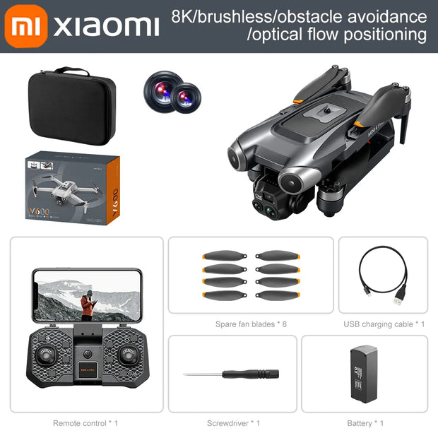 Xiaomi V600 Drone Mini 4 pro max Professional HD Dual Cameras Optical Flow Positioning Avoidance WIFI UAV GPS Quadcopter 2024new