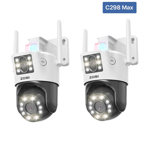 ZOSI C298 Max 4K 8MP Dual-Lens(2x4MP) Wired WiFi PTZ Security Camera Outdoor with Wide Angle 8X Hybrid Zoom 360 Surveillane Cam