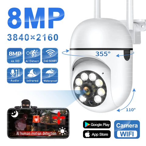 8MP Wireless Security Surveillance PTZ Camera Wifi IP Outdoor 5X Zoom Cameras AI Human Tracking Two-way Audio HD Night Color Cam