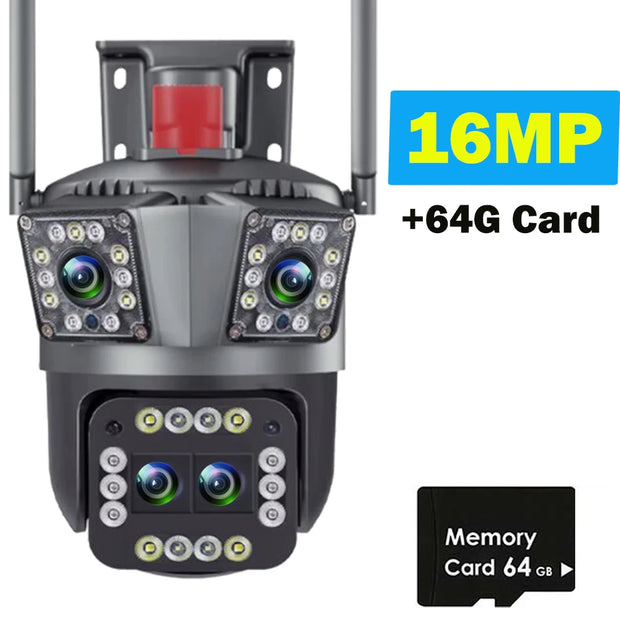 16MP 8K WiFi Camera Outdoor 12X Zoom 360° Surveillance Three Screen CCTV Security Protection 6K 12MP Video Street Camera