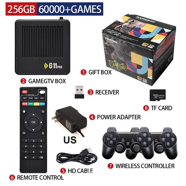 2025 G11 Pro Game Box 4K HD TV Game Stick 2.4G Wireless Dual Controller Retro Games 40000+ 128G 256G Home Game Play Gift for PSP