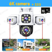 6K WiFi Camera Outdoor Three Lens Three Screen 4X Zoom CCTV Auto Track Security Surveillance Alarm 12MP External IP Cam Yoosee