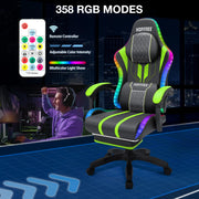 Gaming Chair Bluetooth Speaker Office Chair Ergonomic LED Lights Massage Adjustable Height Armrests Headrest Lumbar Support