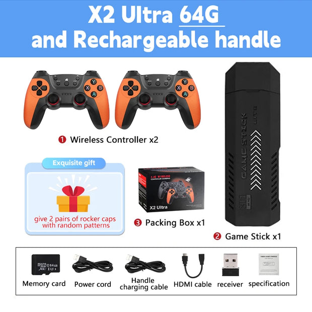 New X2 Ultra Video Game Stick Console Or ONLY 2.4G Double Wireless Controller 4K HD30000 Games 128G Retro Games Christmas Gift