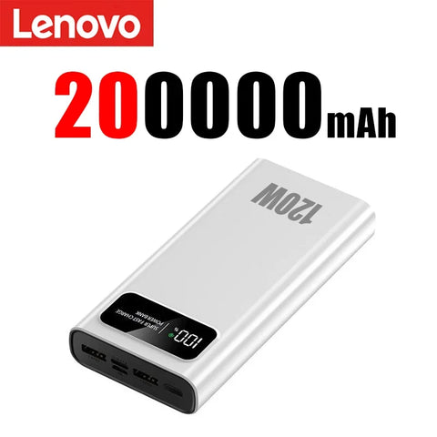 Lenovo 200000mAh Ultralarge Capacity 120W Super Fast Charging Power Bank Mobile Power External Battery For Iphone Xiaomi Samsung