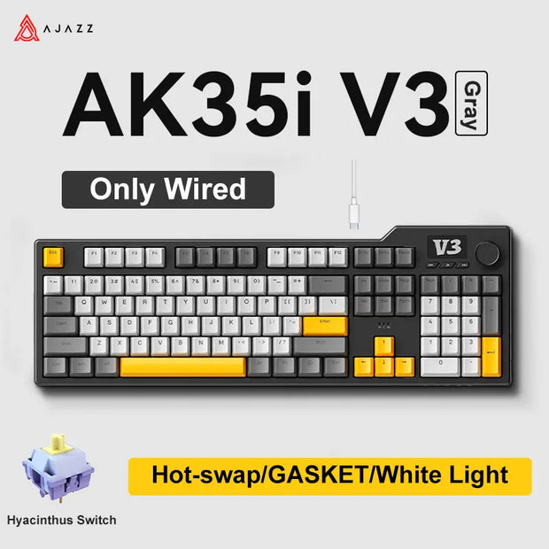 NEW Ajazz AK35I V3 MAX Tri-mode Wired Bluetooth Wireless Gaming Keyboard Gasket Full Key Hot Swap 104 Keys Customized Keyboard