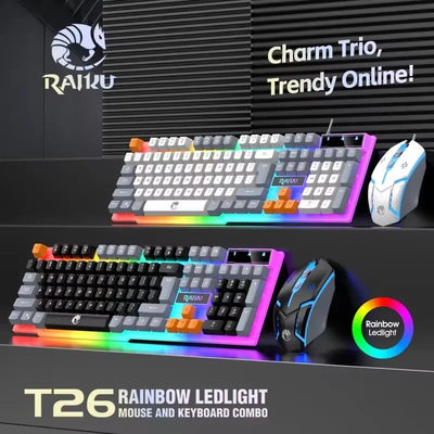 RAIKU T26 Wired 104 Keys Membrane Keyboard And Mouse Suit Kinds of Colorful Lighting Gaming and Office For Windows and IOS