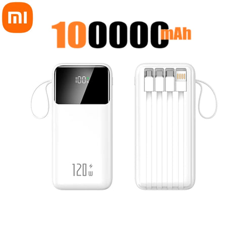 Xiaomi Hot 200000mAh 120W Power Bank Super Fast Charging Powerbank Portable Mobile Power With 4 Wire for iPhone Samsung HUAWEI